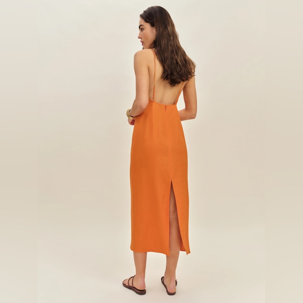 NWT Reformation Gael Linen Dress Orange - Size 12 - Picture 5 of 10